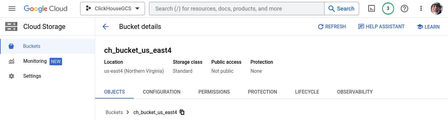Создание корзины GCS в регионе US East 4