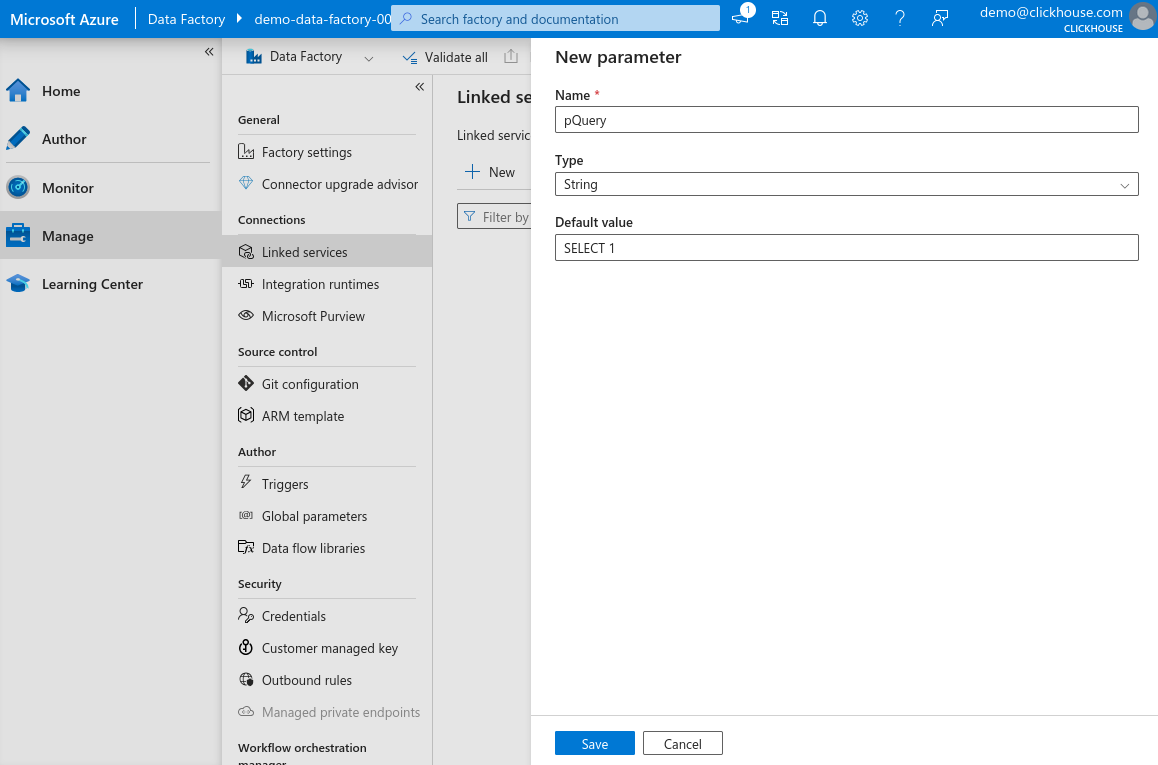 Параметры нового связанного сервиса