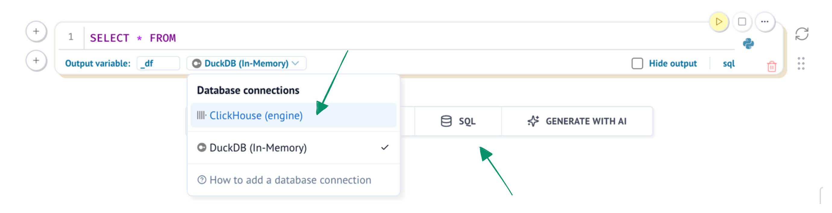 Выберите SQL движок